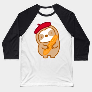 Cute Parisian Baguette Sloth Baseball T-Shirt